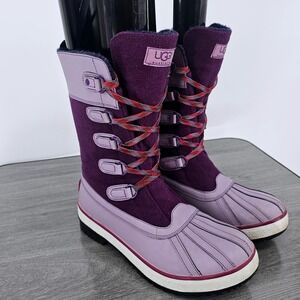 UGG Womens 8 Winter Snow Boots Purple Waterproof Leather Lace Up Wool Baroness